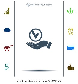 Tick with hand icon, vector illustration. Flat design style
