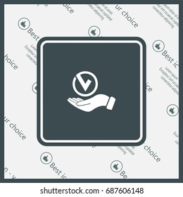 Tick with hand icon, vector illustration. Flat design style