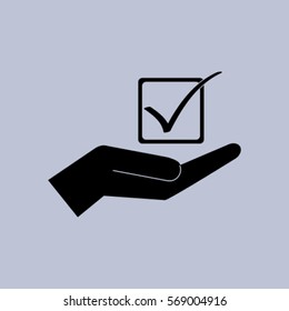 Tick in the hand icon, voting vector illustration