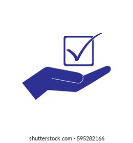 Tick in the hand icon, voting vector illustration