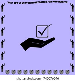 Tick in the hand icon, voting vector illustration