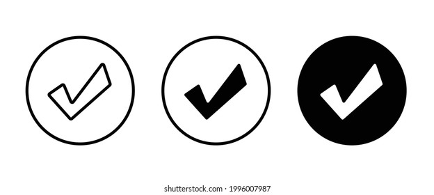 Marque un icono. botón de marcar iconos, vector, signo, símbolo, logotipo, ilustración, trazo editable, estilo de diseño plano aislado en pictograma lineal blanco