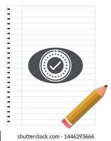 tick icon draw (pencil strokes). Vector Illustration. Detailed.