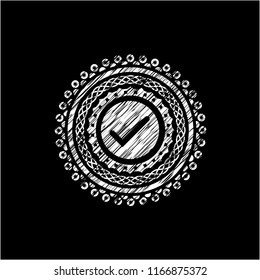 tick icon drawn chalk emblem, retro style, chalk or chalkboard texture