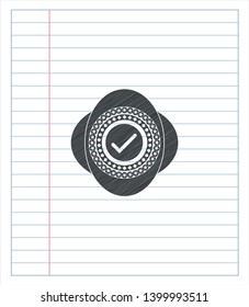 tick icon emblem with pencil effect. Vector Illustration. Detailed.