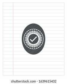 tick icon emblem with pencil effect. Vector Illustration. Detailed.