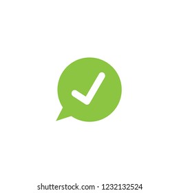 Tick icon in green bubble speech vector icon, green round checkmark isolated on white, checked icon or correct choice sign, check mark or checkbox