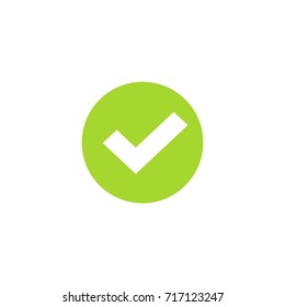 Tick icon in green circle vector symbol, green round checkmark isolated on white background, checked icon or correct choice sign, check mark or checkbox pictogram