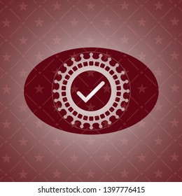 tick icon inside badge with red background