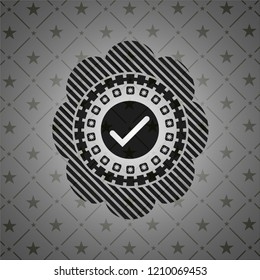 tick icon inside dark emblem. Retro