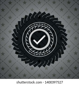 tick icon inside dark emblem. Retro