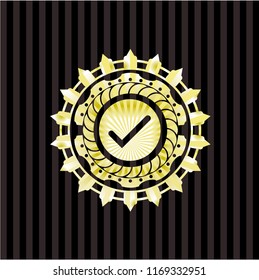 tick icon inside gold emblem