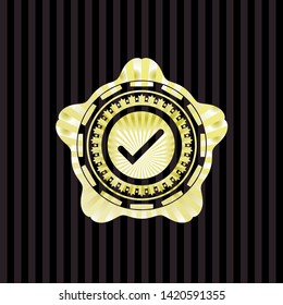 tick icon inside gold emblem