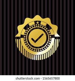 tick icon inside gold emblem