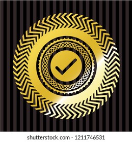 tick icon inside gold shiny badge