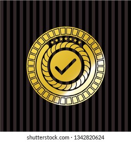 tick icon inside golden emblem or badge