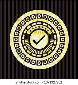 tick icon inside golden emblem
