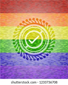 tick icon inside lgbt colors emblem 