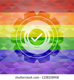 tick icon inside lgbt colors emblem 