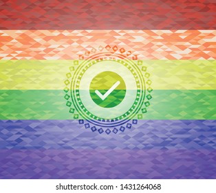 tick icon inside lgbt colors emblem 