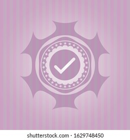 tick icon inside pink emblem. Retro