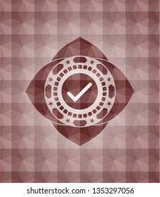 tick icon inside red badge with geometric background. Seamless.