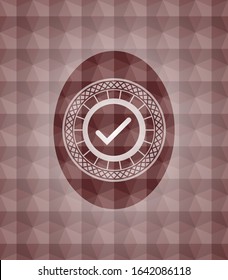 tick icon inside red badge with geometric pattern. Seamless.