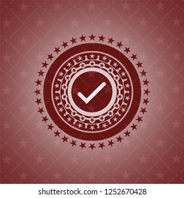 tick icon inside red emblem. Retro