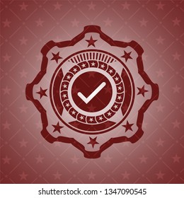 tick icon inside red emblem. Vintage.