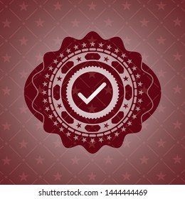tick icon inside red emblem. Retro