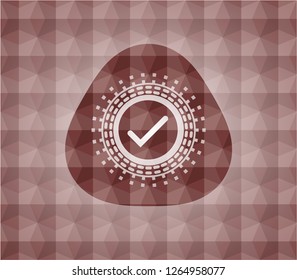 tick icon inside red seamless polygonal badge.