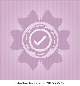 tick icon inside retro pink emblem