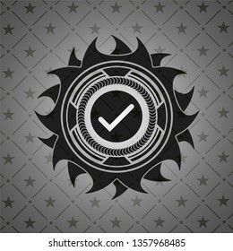 tick icon inside retro style black emblem