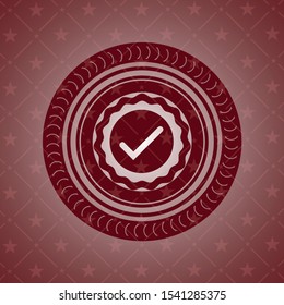tick icon inside retro style red emblem