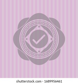 tick icon inside retro style pink emblem