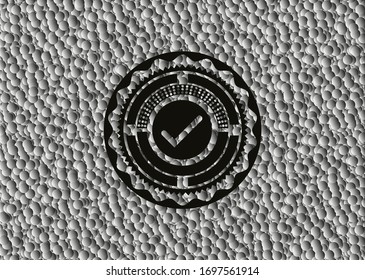 Tick-Symbol im Retro-Stil schwarzes Emblem mit grauem Hintergrund. Vektorillustration Illustration. Detaillierte Angaben.