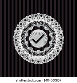 tick icon inside silvery shiny badge