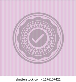 tick icon inside vintage pink emblem