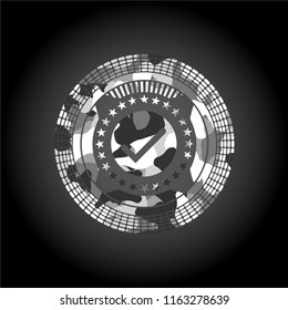 tick icon on grey camouflaged pattern