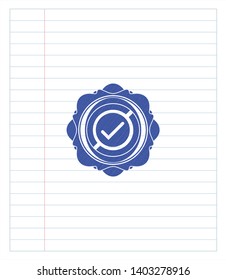 tick icon pen effect. Blue ink. Vector Illustration. Detailed.