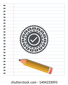 tick icon with pencil strokes. Vector Illustration. Detailed.