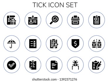 tick icon set. 15 filled tick icons.  Collection Of - List, Protection, Accreditation, Check mark, Clipboard, Vote, Testing, Check, Exam, Parasite