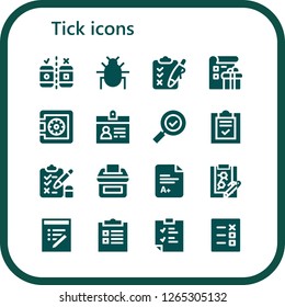  tick icon set. 16 filled tick icons. Simple modern icons about  - Testing, Parasite, Clipboard, List, Safe, Accreditation, Check mark, Test, Vote, Exam, Checklist