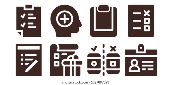 tick icon set. 8 filled tick icons. Included List, Clipboard, Positive, Testing, Accreditation icons