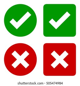 Tick icon set. Check mark icon set in green and red color, vector illustration.