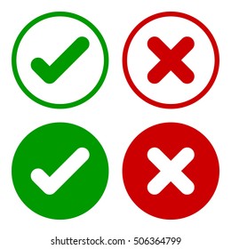 Tick icon set. Check mark icon set in green and red color, vector illustration.