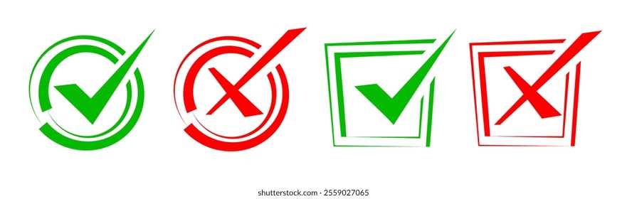 Tick icon set. Check marks and confirmation. Tick icon set for agree, vote, confirm, choose.