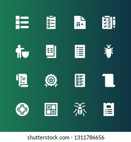 tick icon set. Collection of 16 filled tick icons included List, Cockroach, Evaluation, Controls, Test, Quality, Check list, Protection, Exam