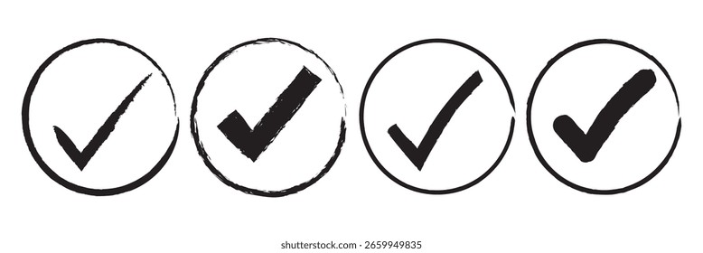 Ícone de marca definido em estilo plano. Confirmação. Símbolo de aceitação para o design do seu site, logotipo, aplicativo, UI Vetor EPS 10. Marca de seleção Ícone Contorno do modelo de logotipo de vetor. Ilustração vetorial.
