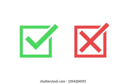 Tick icon set. Stylish check mark icon set in green and red color, Flat design, vector illustration on background